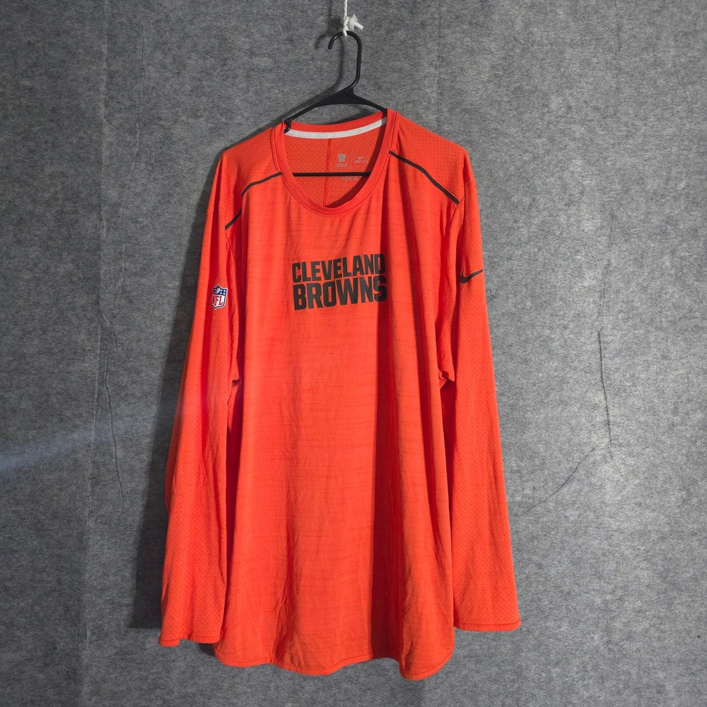 Nike Cleveland Browns NFL On Field Apparel Long Sleeve Dri-FIT Orange Men's 3XL